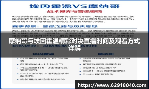 摩纳哥与埃因霍温精彩对决直播时间及观看方式详解